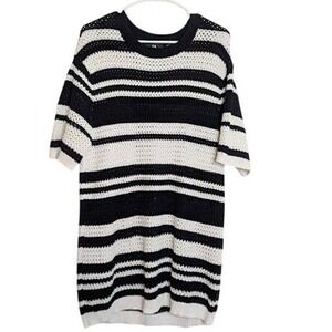 C+A Womens Striped Knit Sweater Black White Sheer Swim Cover Beach Vacation